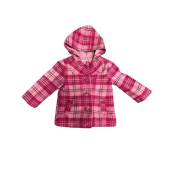 Old Navy Other - Old Navy Size 18 - 24 months coat girls pink off white plaid with hood, lined